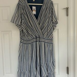 MICHAEL Michael Kors Blue and White Striped Midi Dress